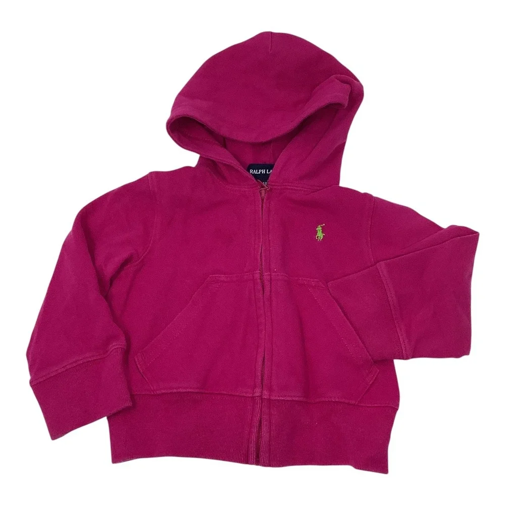Ralph Lauren Pink Full Zip Hoodie Girls Size 18M Sweatshirt Pockets Long Sleeves